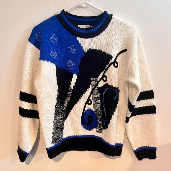 Vintage Sweaters - Vintage 1980s Memphis-Style Abstract Embellished Sweater
